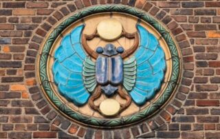 The Scarab Club features a historic, sculpted Pewabic medallion designed by William Buck Stratton above its main entrance